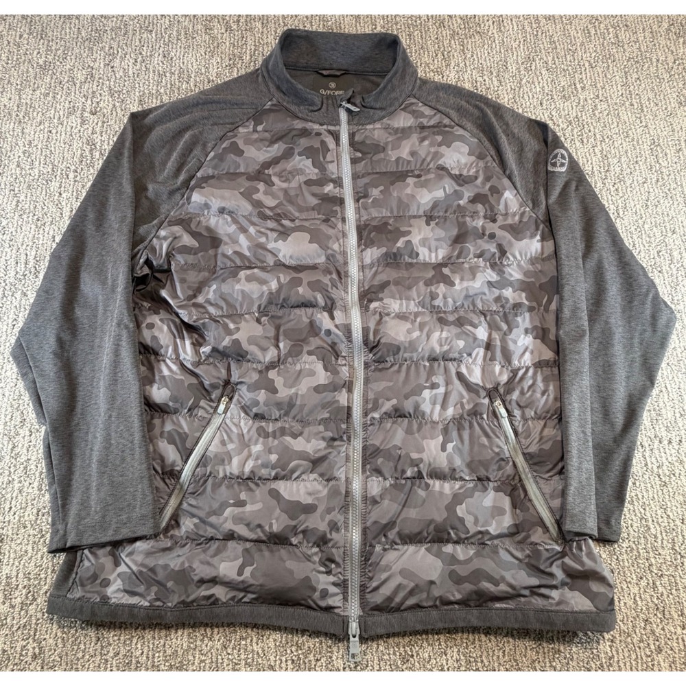 G/FORE Hybrid Jacket Mens‎ XXL Gray Camo Quilted Full Zip Golf Performance Layer